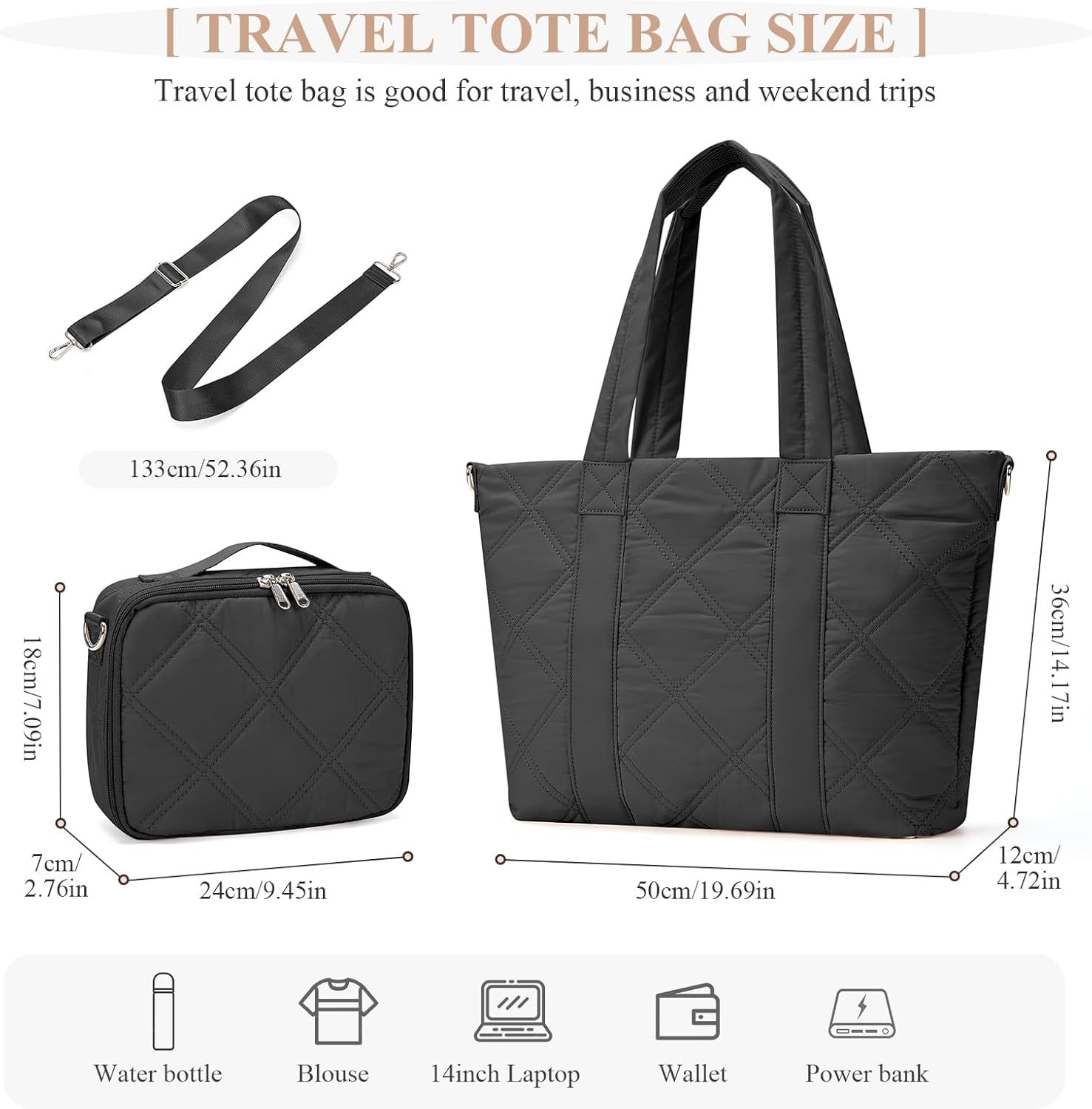 SYCNB Laptop Tote for Women, Travel Shoulder Bag with Laptop Compartment, Quilted Purse with Toiletry Bag