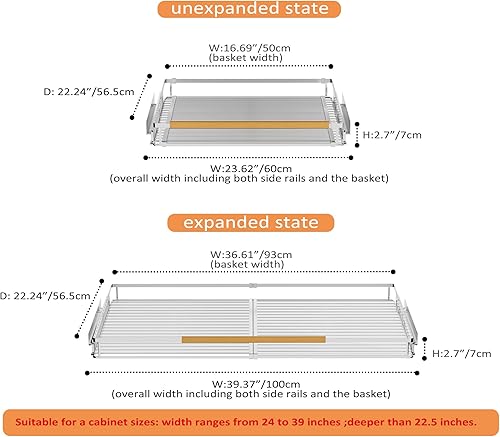 Miniatura 2 de SANNO Organizador de gabinete extraíble, cesta deslizante para cajones de despensa, estante deslizante expandible debajo del fregadero, cajones de