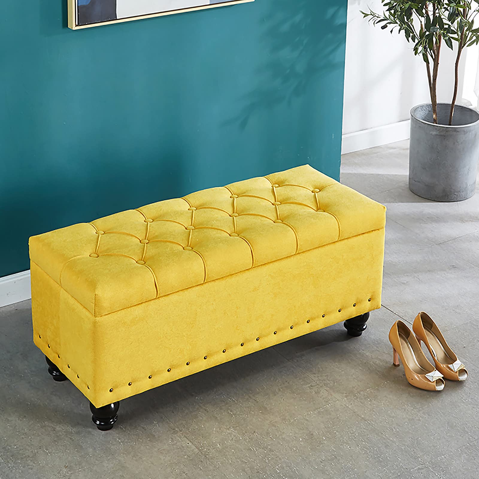 Tabouret de rangement rembourré avec meuble à chaussures intégré pour salon et couloir