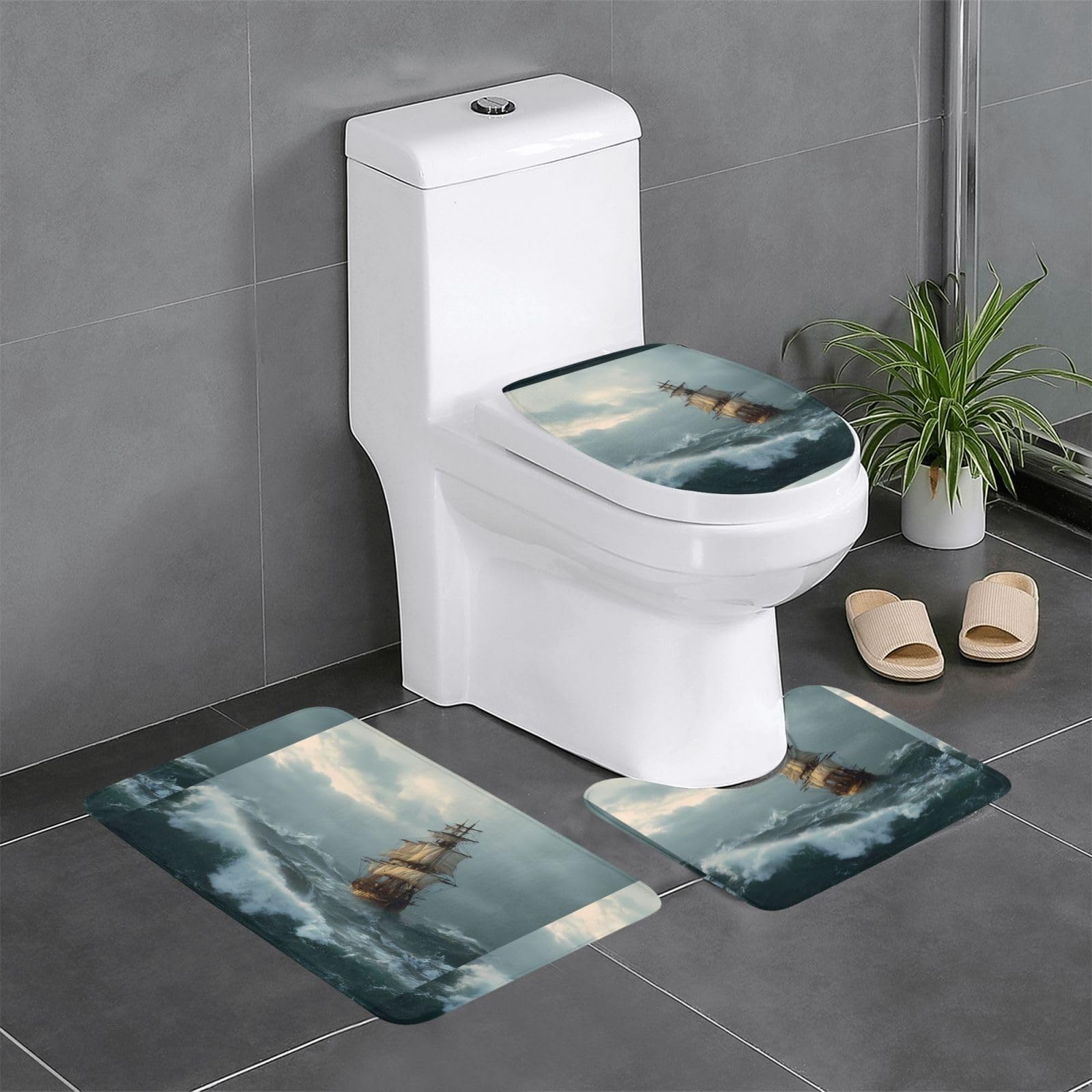 Alfombrillas de baño HYTTER con barco en tormenta juego de 3 piezas cómodas