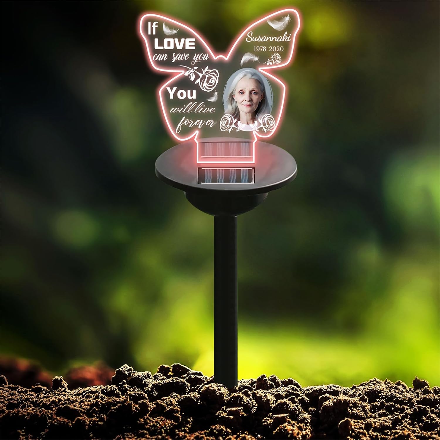 Personalized Solar Memory Garden Lights Loss of Loved One Pet Cemetery Decorations Custom Photo Name Date Solar Light for Lawn Patio Yard Grave