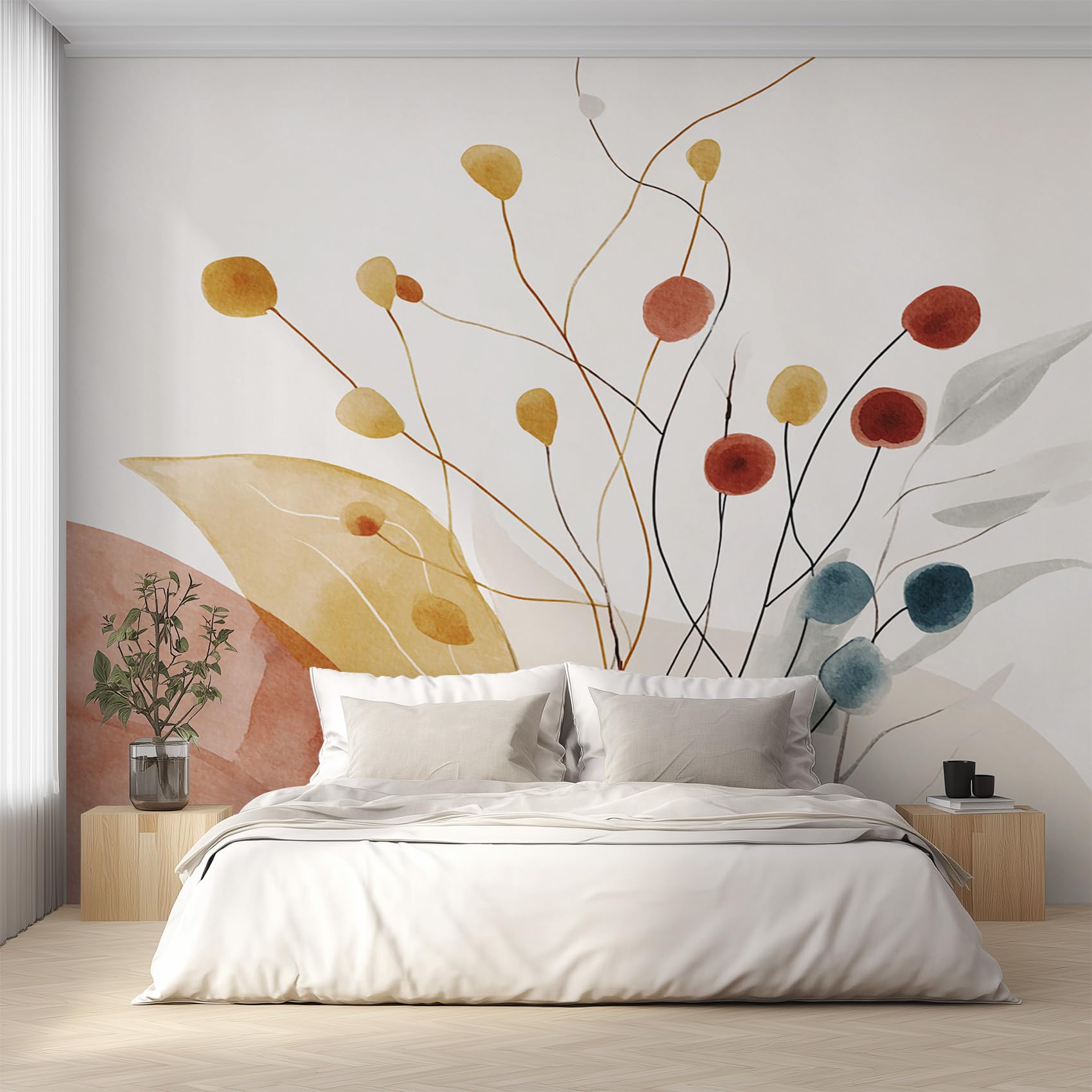Papier Peint Plante Minimaliste pour Cacher un Mur Abîmé - Fresque Intissé Facile