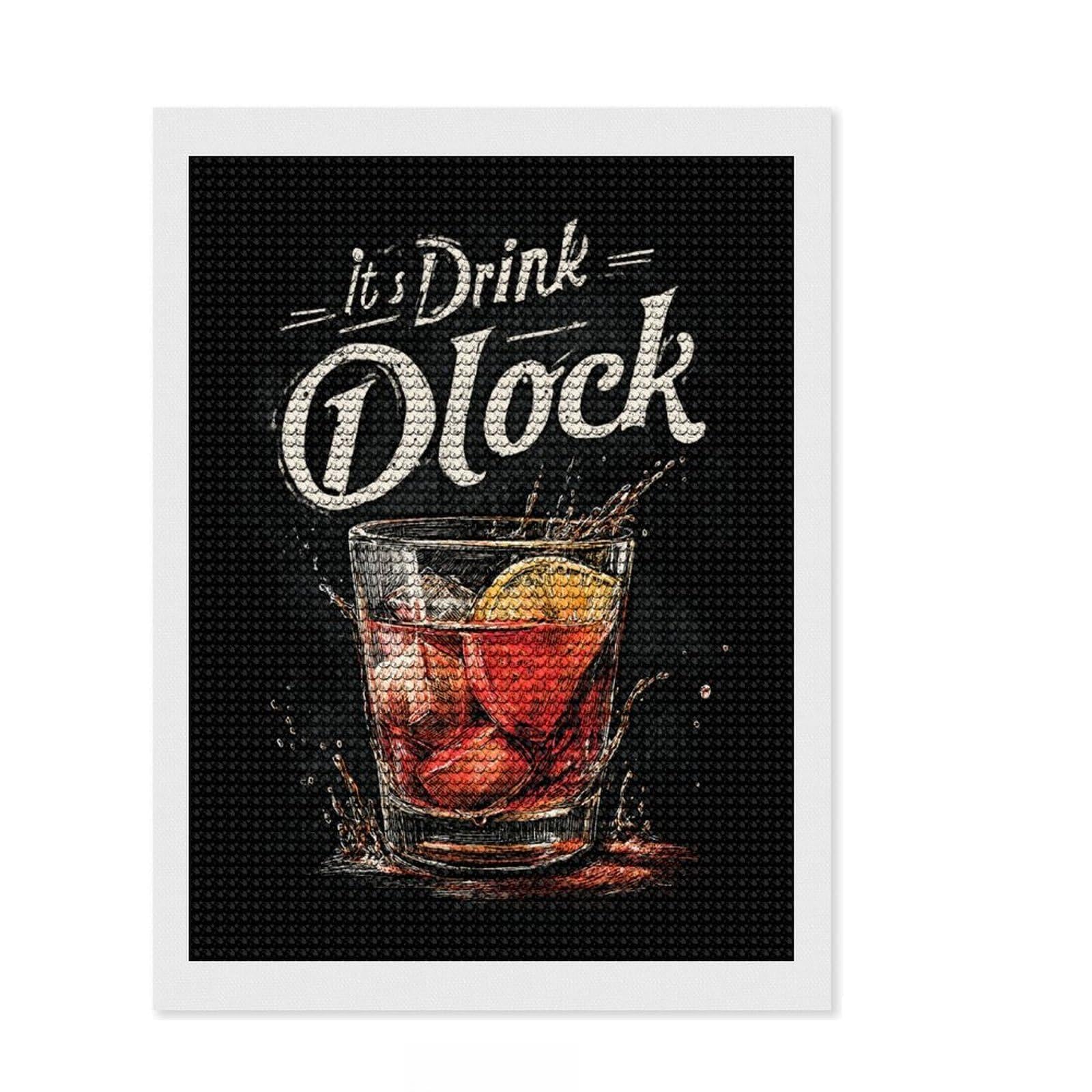Junmoney Time for A Drink Round Drill Diamond Painting 12"x16", Fun Craft Experience, Modern Decor, for Craft Lovers, Holiday Gift Idea