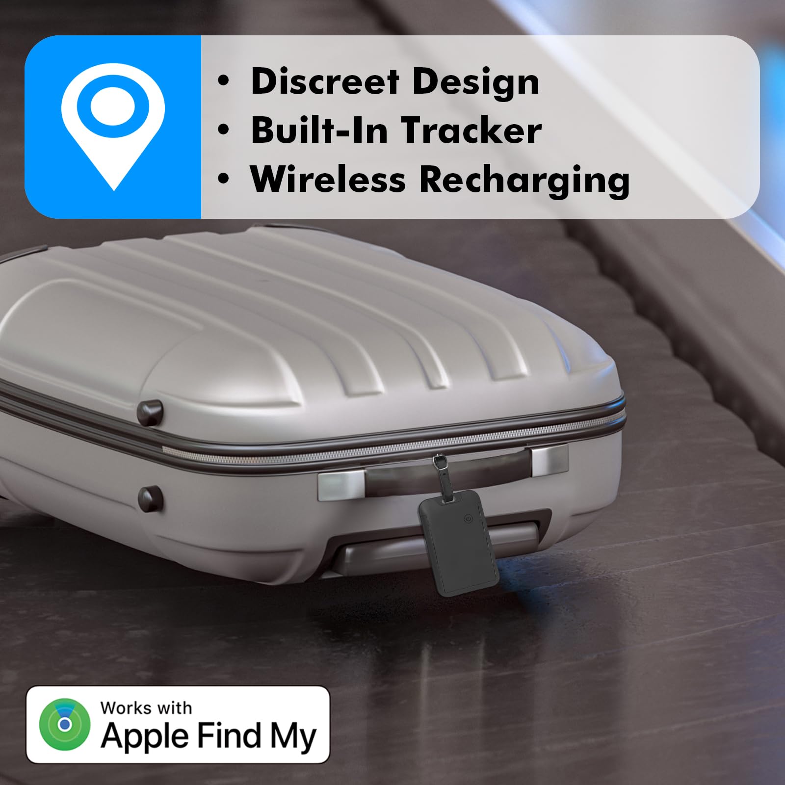 TRAVEL DEPOT Traqueur de bagages caché pour iPhone, étiquette Apple Find My Bagage, tracker de valise rechargeable sans fil et localisateur de bagages, étiquette de voyage étanche pour sacs