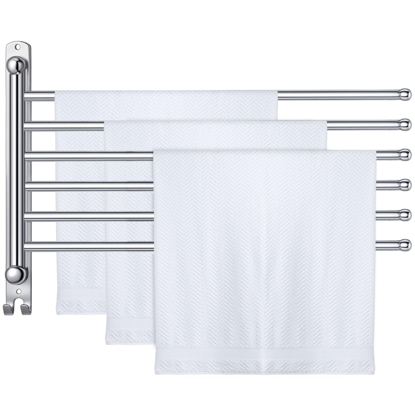 teenyyou 20.4 inches swivel towel rack 304 stainless steel 6 arms bathroom towel rack hanger pool holder wall mounted swivel bar space saving with hook(sliver)