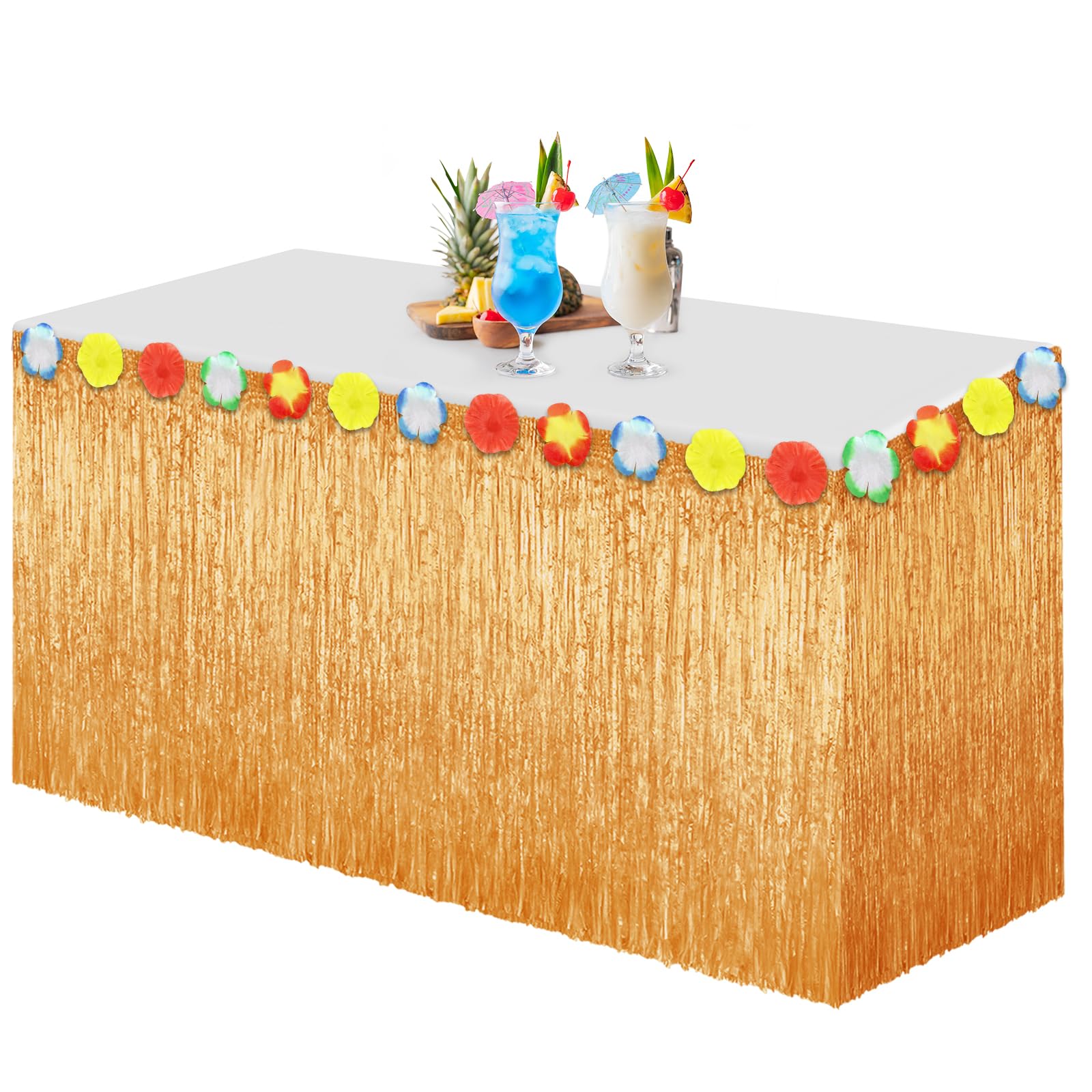 Morcheiong 1 Pack Luau Grass Table Skirt, 9 Feet x 29.5 Inch Hawaiian Table Skirt for Tiki, Jungle, Tropical Party Decorations Supplies (Yellow)