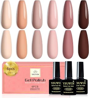 YSUVIN Esmalte Semipermanente, 6 Colores Beige Marrón Nude Kit Uñas Semipermanentes, Pintauñas Semipermanentes Soak Off UV/LED Gel Uñas Diy Manicura Nail Art Set, 8ml