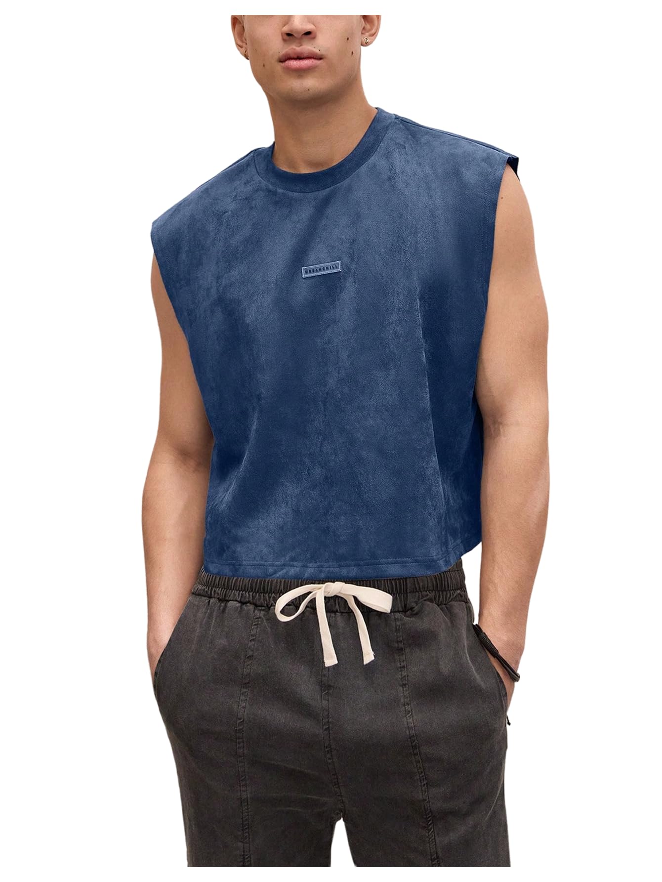 GORGLITTER Men's Sleeveless Cropped Shirt Crewneck Boxy Crop Top Streetwear