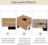 Vista 24 de P PURLOVE Mesa auxiliar para sala de estar, mesa de cóctel cuadrada con 4 compartimentos de almacenamiento ocultos y mesa deslizante extensible