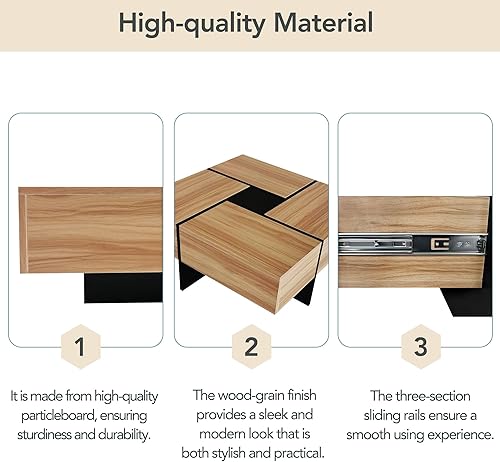 Miniatura 33 de Harper & Bright Designs Mesa de centro contemporánea con parte superior de mármol sintético, mesa de cóctel rectangular con ruedas giratorias, mesa
