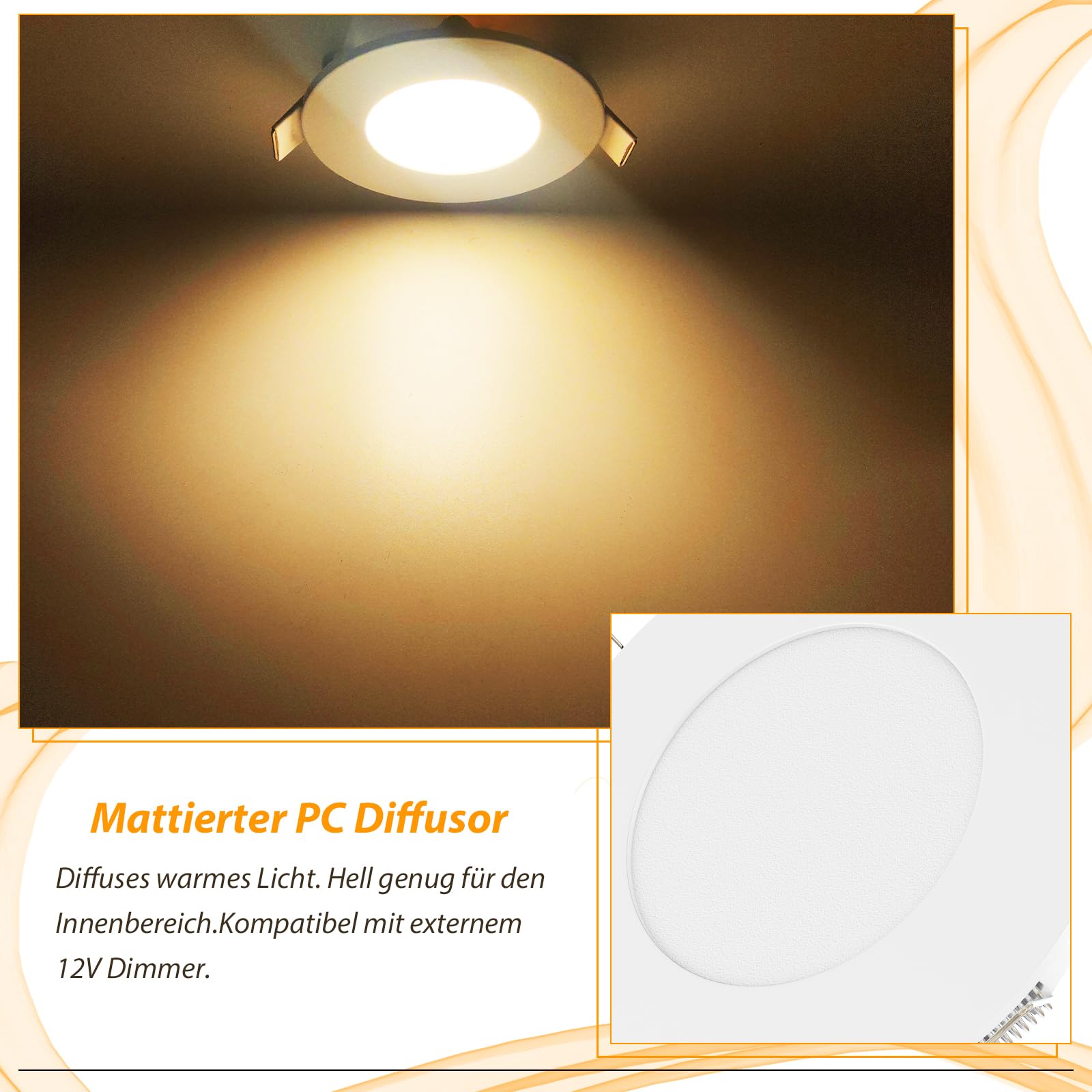 Dream lighting LED Einbaustrahler 12v 3W 75MM Lochmass Warmweiß 3000K 12 Volt LED Spot für Wohnmobil Wohnwagen Camper Van Einbauspots aus Weiß Aluguss IP44 6er Set