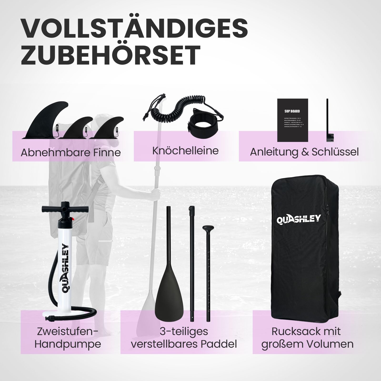 SUP Board, Aufblasbares Stand-Up Paddle Board für alle Könnensstufen, ideal für Einsteiger & Familien, Mit Komplettes Zubehör