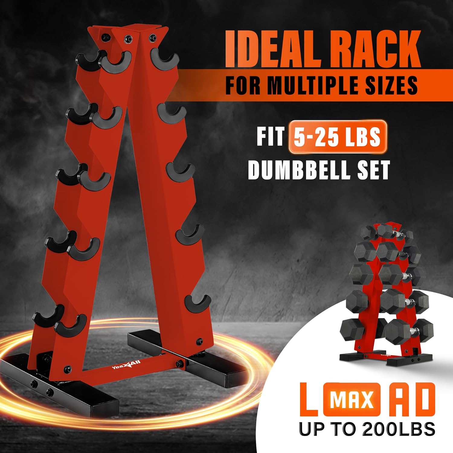 YES4ALL Dumbbell Rack Stand Only, 5 Tier A Frame Weight Rack for Dumbbells