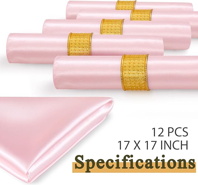 12 Servilletas de Tela Satén 17x17 pulgadas, Rosa Suave miniatura 6