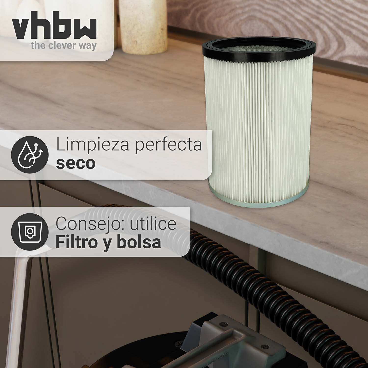 vhbw 5x Filtro plisado compatible con Kärcher NT 70/3 Tc *EU, NT 90/2 Me Classic *AR, NT 90/2 Me Classic *BR 127 V aspiradora - blanco
