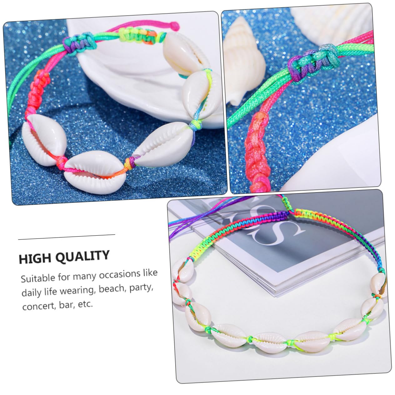 Accesorios 1 Juego de tobillera de concha colgante de concha joyería para mujer collar de cuentas bohemio cuerda trenzada