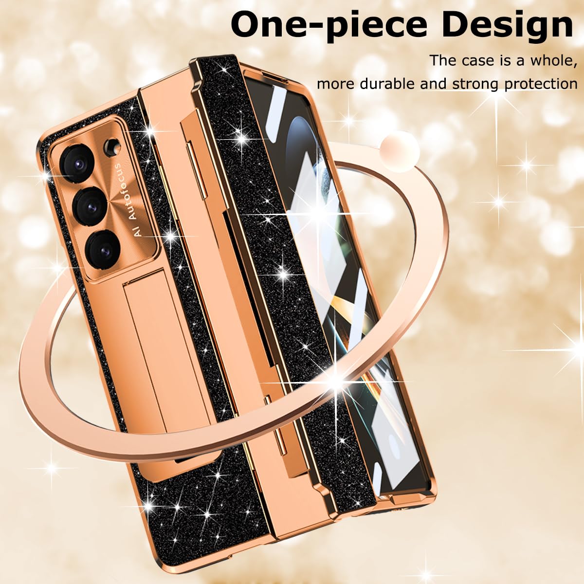 Custodia per Samsung Galaxy Z Fold 4 da donna, [include pennino] [portapenna S pastable] lussuosa custodia in pelle PC con placcatura glitterata integrata con pellicola protettiva per lo