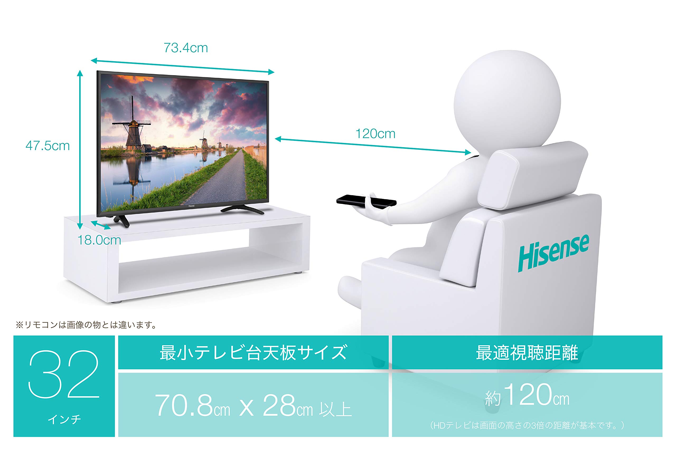 Hisense ハイセンス 32V型 液晶テレビ HJ32K3121 2018年製 HDMI 壁掛け 