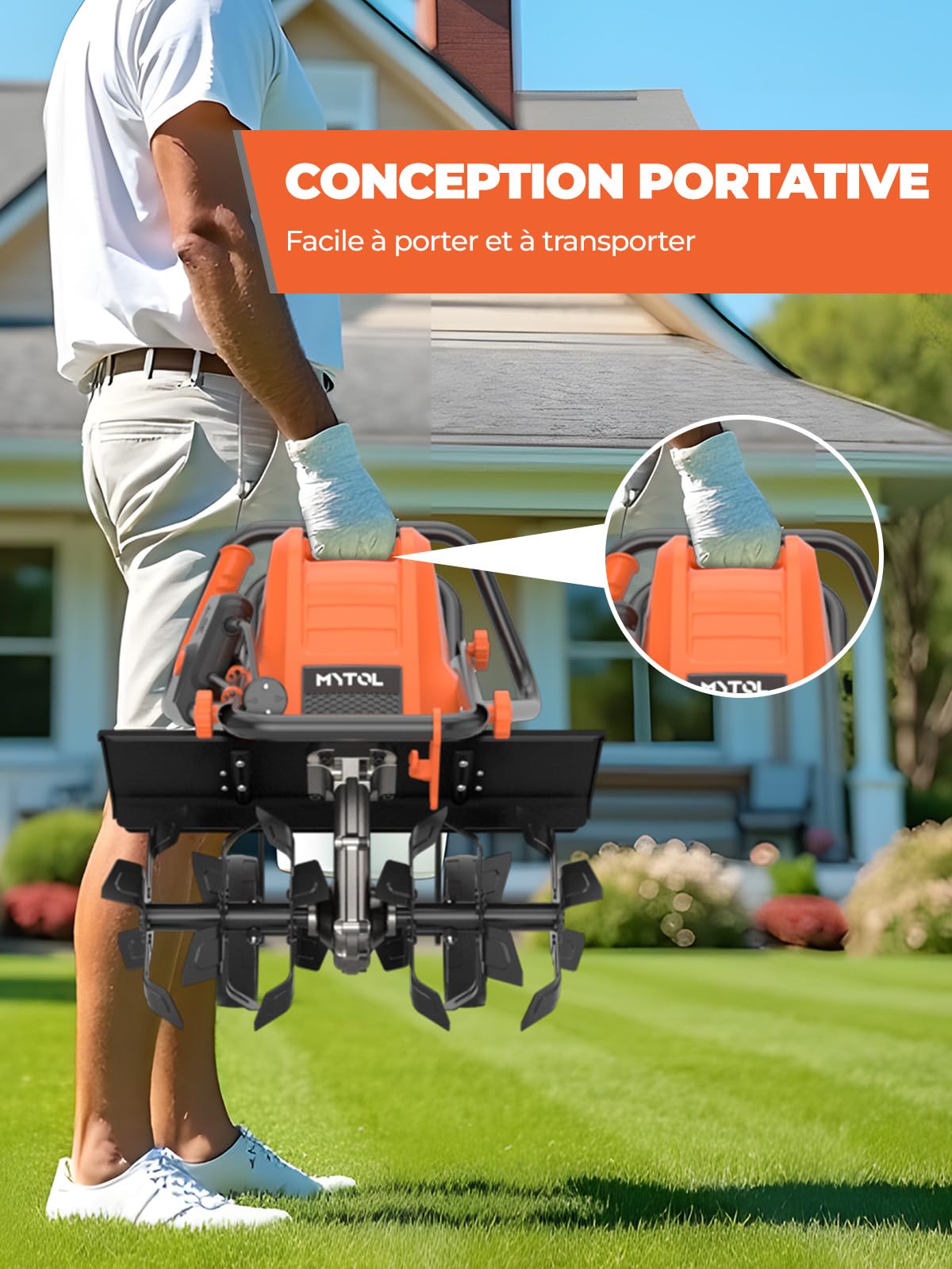 MYTOL Motobineuse Électrique 1500W, Largeur de Travail 45cm, Profondeur 22cm, Bêche Légère avec 6×4 Dents en Acier Robuste, Poignée Pliable, Double Bouton de Sécurité, Protection contre la Surchauffe