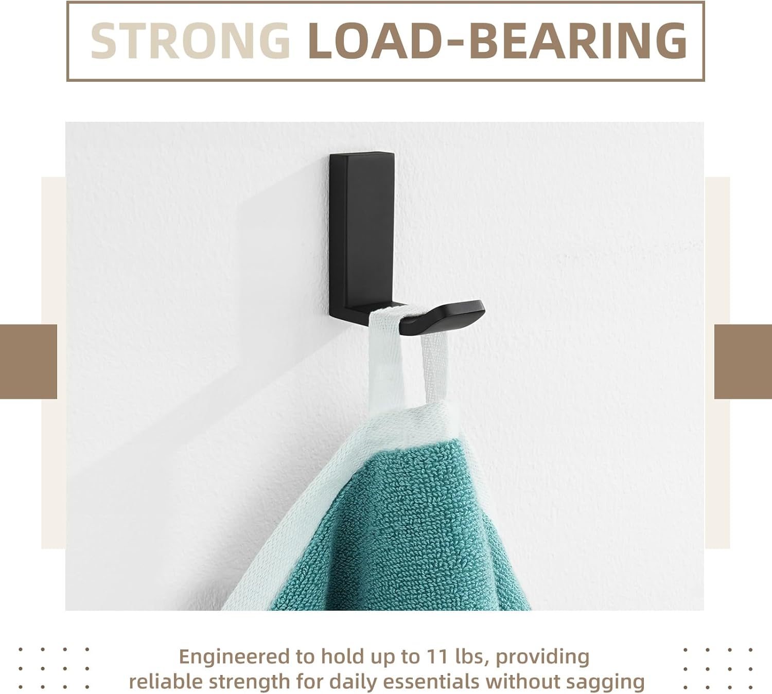 Aomasi Towel Robe Hook Matte Black, 304 Stainless Steel Bathroom Hand Towel Holder, Clothes Hanger Wall Mount