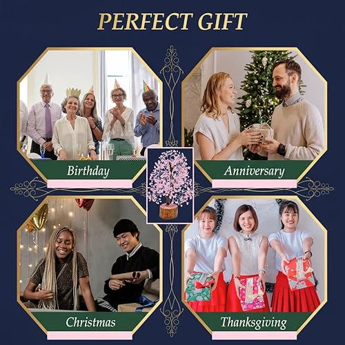 Miniatura 7 de Árbol de cristal de cuarzo rosa, árbol de piedras preciosas Feng Shui de alambre plateado, piedras curativas de chakras, decoración de cristal,