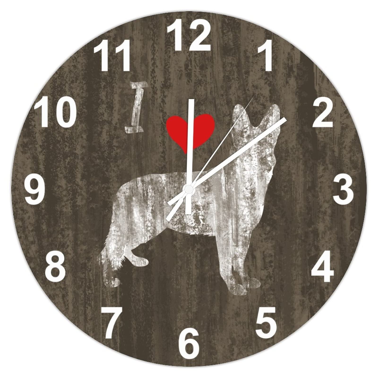 Horloge murale en bois silencieuse 30 cm sans tic-tac avec motif chien