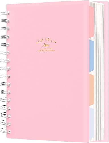 CAGIE Cuadernos de 5 materias  Cuaderno de 300 páginas en espiral, pequeño de 8.5 x 6.3 pulgadas, cuaderno de espiral de tapa dura, cuaderno rosa de