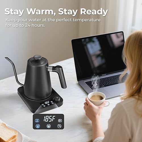 Miniatura 7 de Gooseneck Electric Kettle, ±1°F Precision Control, Smart Altitude Adjustment, 24H Keep Warm, 30-Min Auto Memory, Food Grade Stainless Steel, Pour
