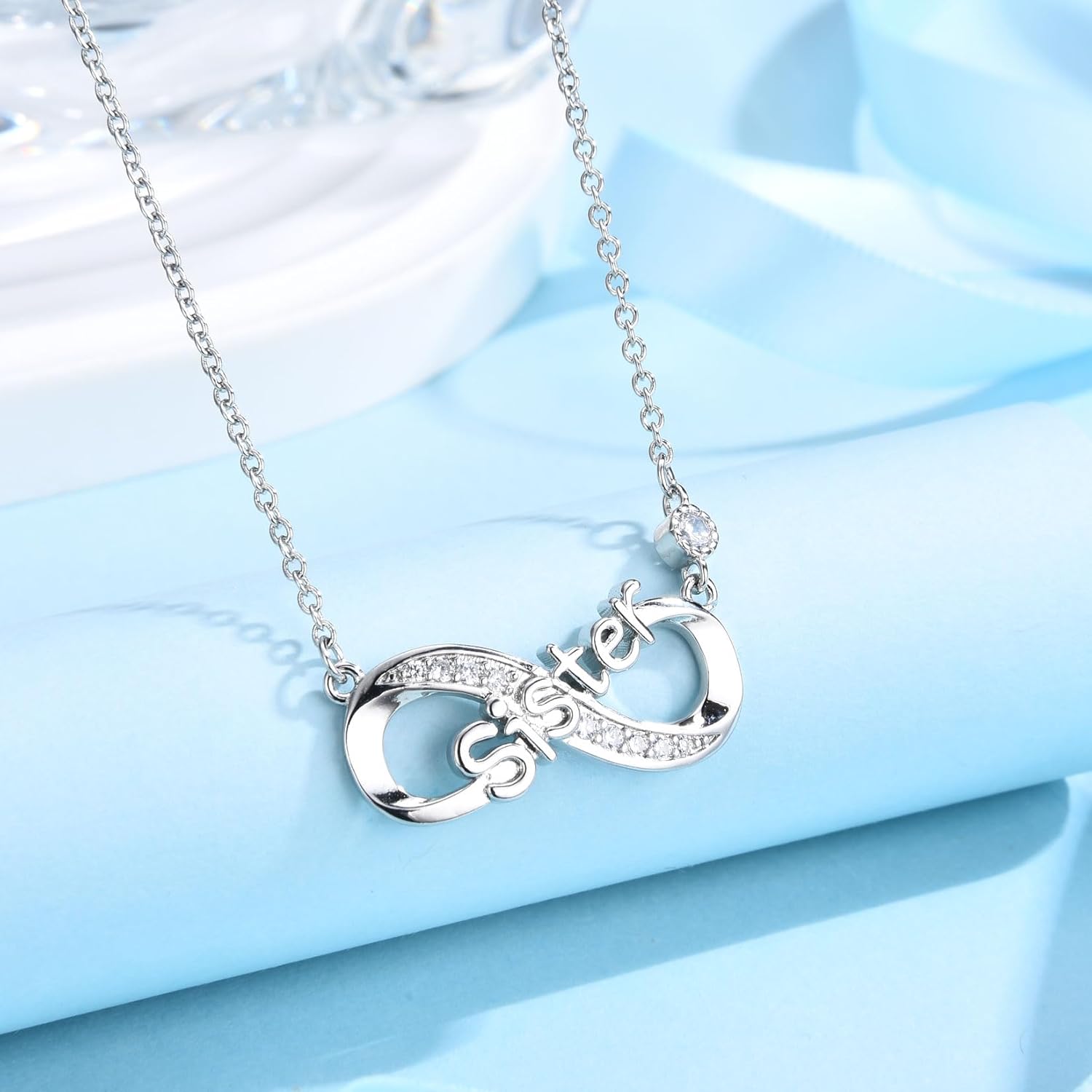 EPIRORA Gifts for Sister- Silver Infinity Pendant Necklace Jewellery Sister Presents for Women & Girls on Birthday Christmas Mother's Day Valentines Day - Image 7