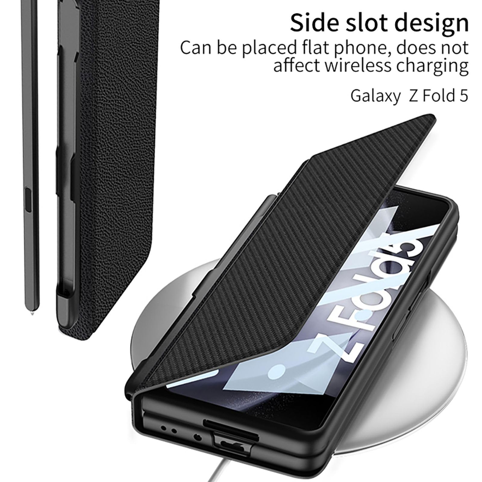für Galaxy Fold5 Flap Ständer Klapphüllen + Glasfolie Magnetic Flip Leder Case,Pen Slot Kickstand Folio Cover für Samsung Galaxy Z Fold5(6)