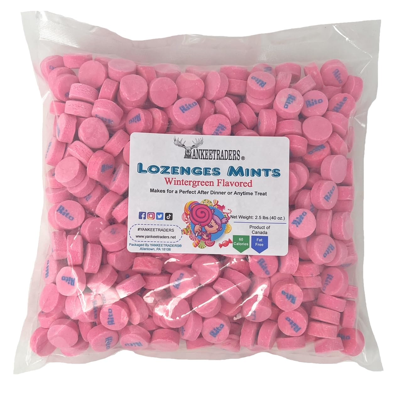 YANKEETRADERS Wintergreen Lozenges Mints, 40 Oz. Bag