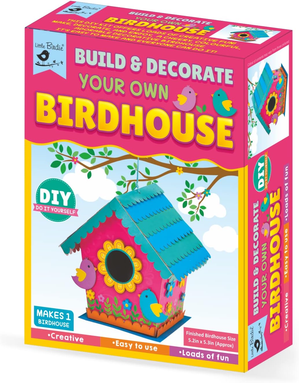 Little Birdie DIY Build & Decorate Your Own Bird House Kit| Art & Craft, Creative, Fun & Activity DIY Learning Kit | Gift for Kids, Girls and Boys