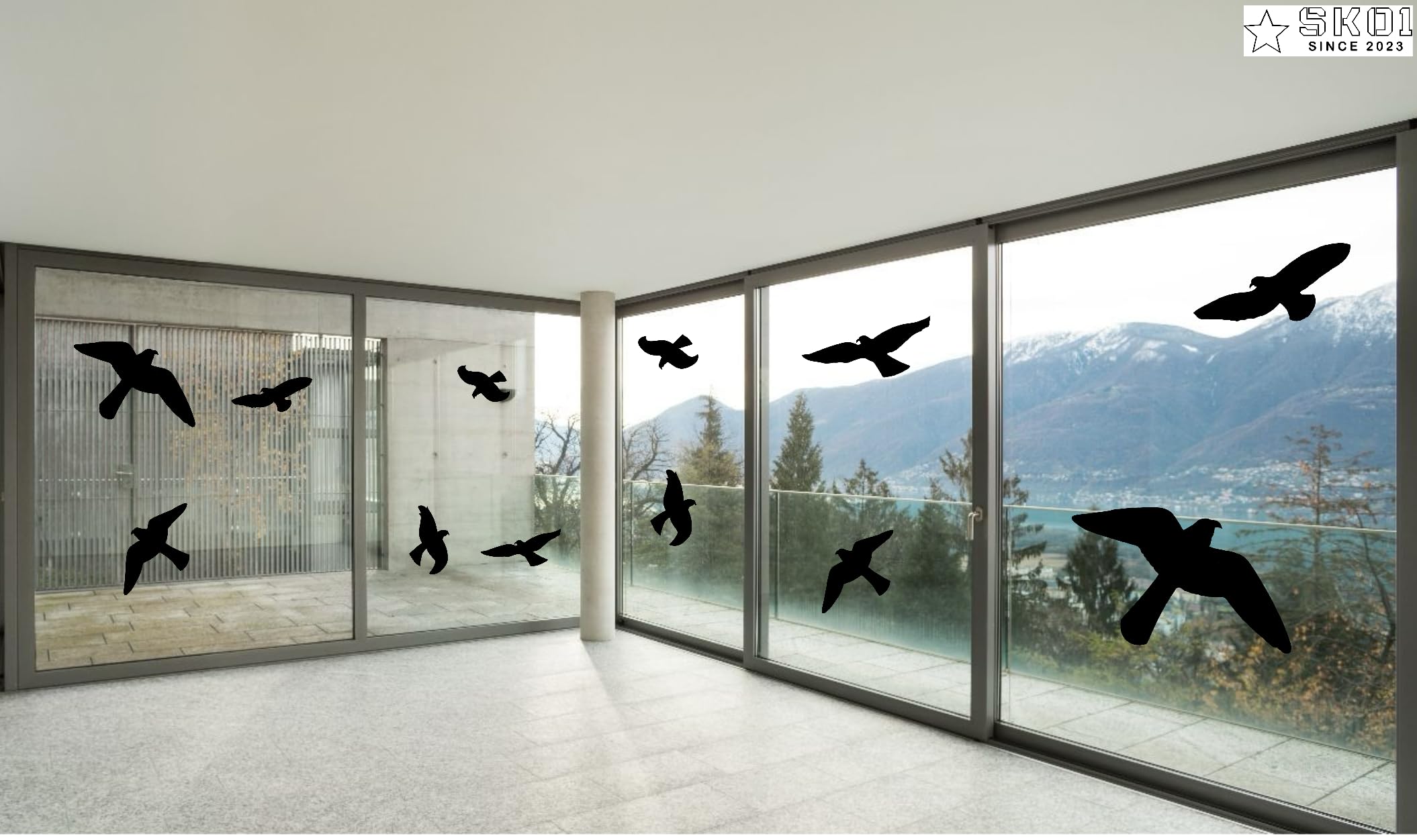 Vogel Aufkleber Set Warnvögel für Fensterscheiben bis zu 2400 Stück, Selbstklebend, ablösbar, wiederverwendbar, 30x30 cm, Vogelschutz Fenster wetterfest, schwarz (120 Aufkleber (20 Blatt))