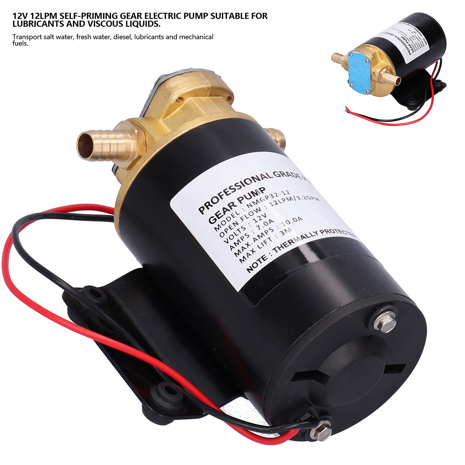 Zahnradpumpe, Fydun 12V 12 LPM Impellor Zahnrad Pumpe Selbstansaugende 9.8ft Lift Kunststoff Getriebe Wasserpumpe für Wasser//Kraftstoff/Scavenge/Öltransfer