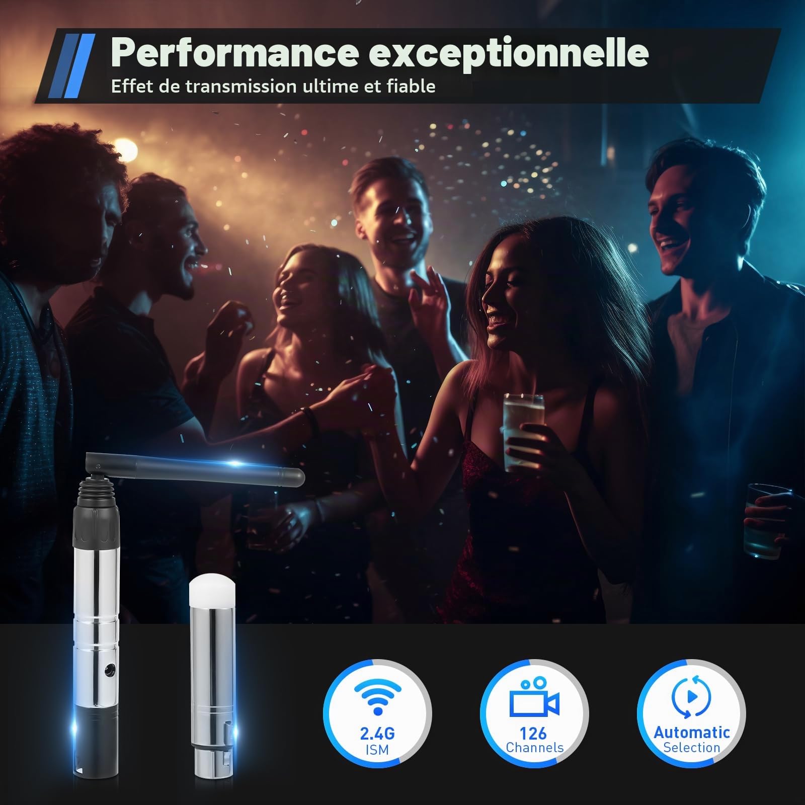 DMX512 Transmetteur avec 7 récepteurs, contrôleur DMX sans fil 2,4 G ISM, éclairage LED, contrôleur de lumière DMX sans fil, effets de lumière de signal, contrôle sans fil pour DJ LED sur scène, bar,