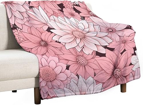 Miniatura 21 de Manta moderna de color rosa pastel y flores, manta retro de flores para cama, manta de 60 x 80 pulgadas, súper suave y acogedora para sofá,
