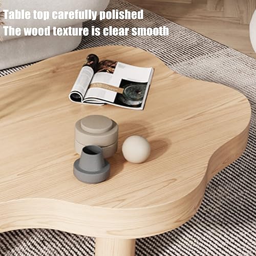 Miniatura 4 de HM&DX Mesa auxiliar de madera irregular en forma de nube, mesa auxiliar gruesa de esquina redonda, mesa de cóctel moderna con 3 patas para muebles