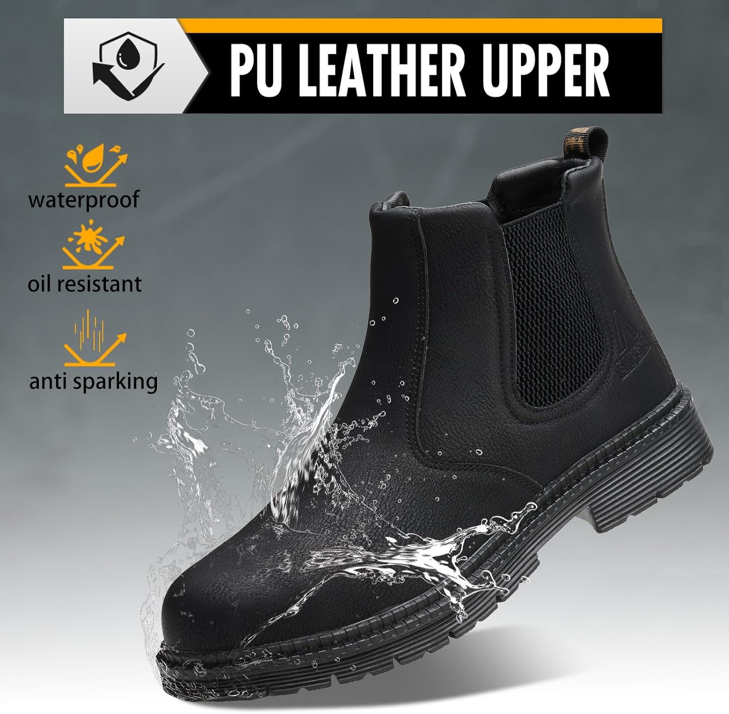 Unisex-Adults Steel Toe Chelsea Boots, Men's Industrial Construction Shoes, Waterproof, Lightweight, Comfortable, Non-slip Safety Boots - Image 4