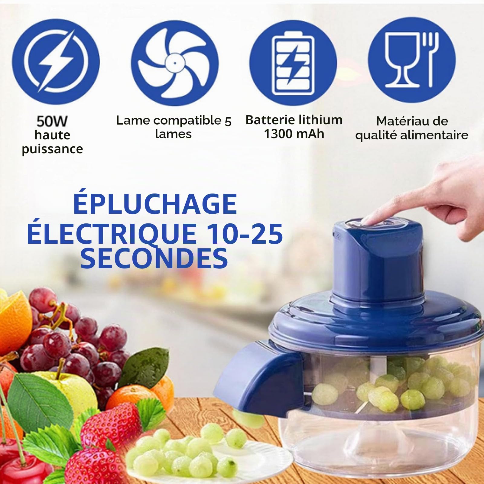 Dpofirs Machine D'épluchaison de Fruits électriques, Rechargeable Outil de Dissolvant de Déménagement de la Peau de Tomate à L'ail Rechargeable, pour les Petits Fruits, Utilisation de
