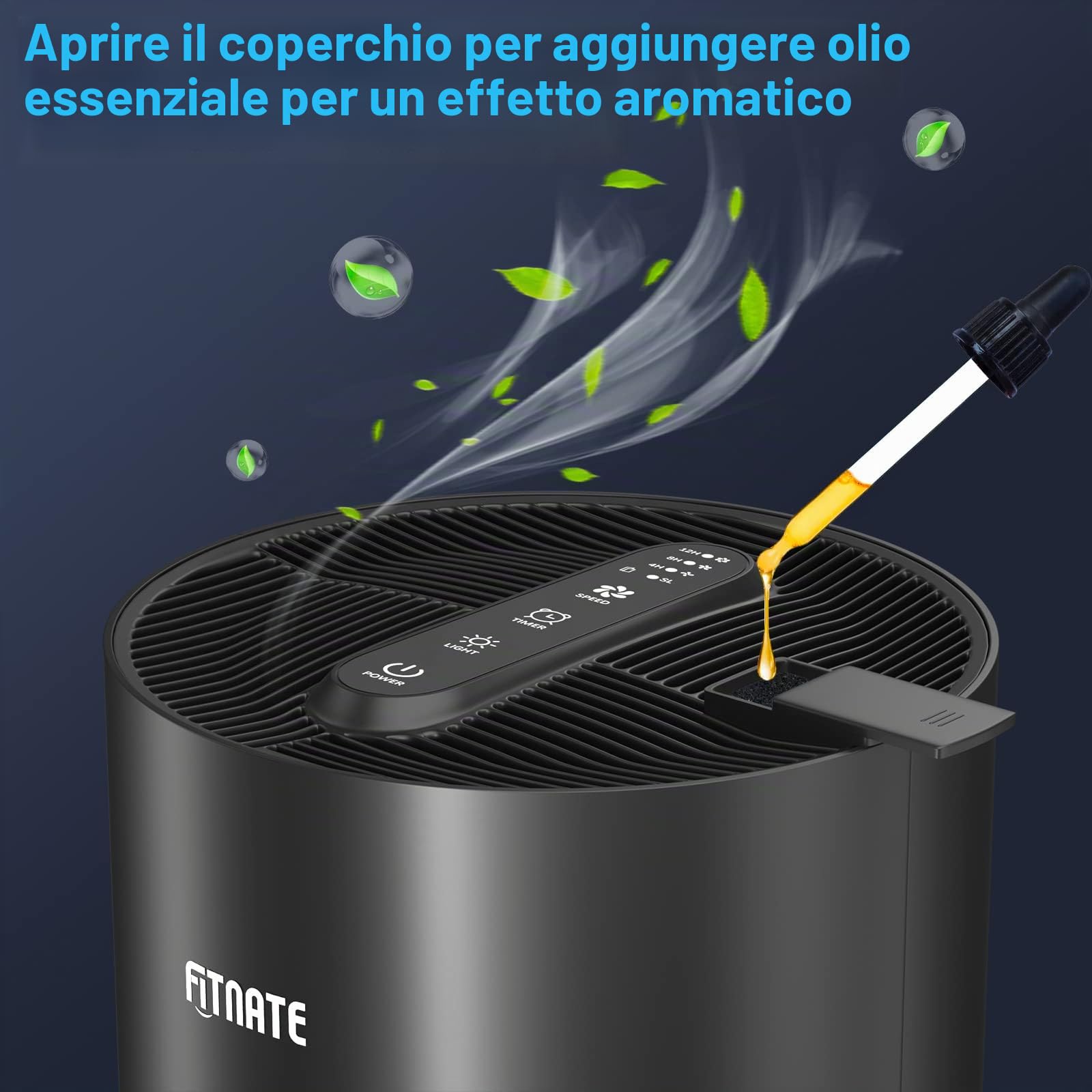 FITNATE Purificatore d'aria con diffusore di oli essenziali per la casa, camere grandi fino a 215 piedi quadrati e filtri al 99,9% di allergeni, forfora per animali domestici, polvere silenziosa