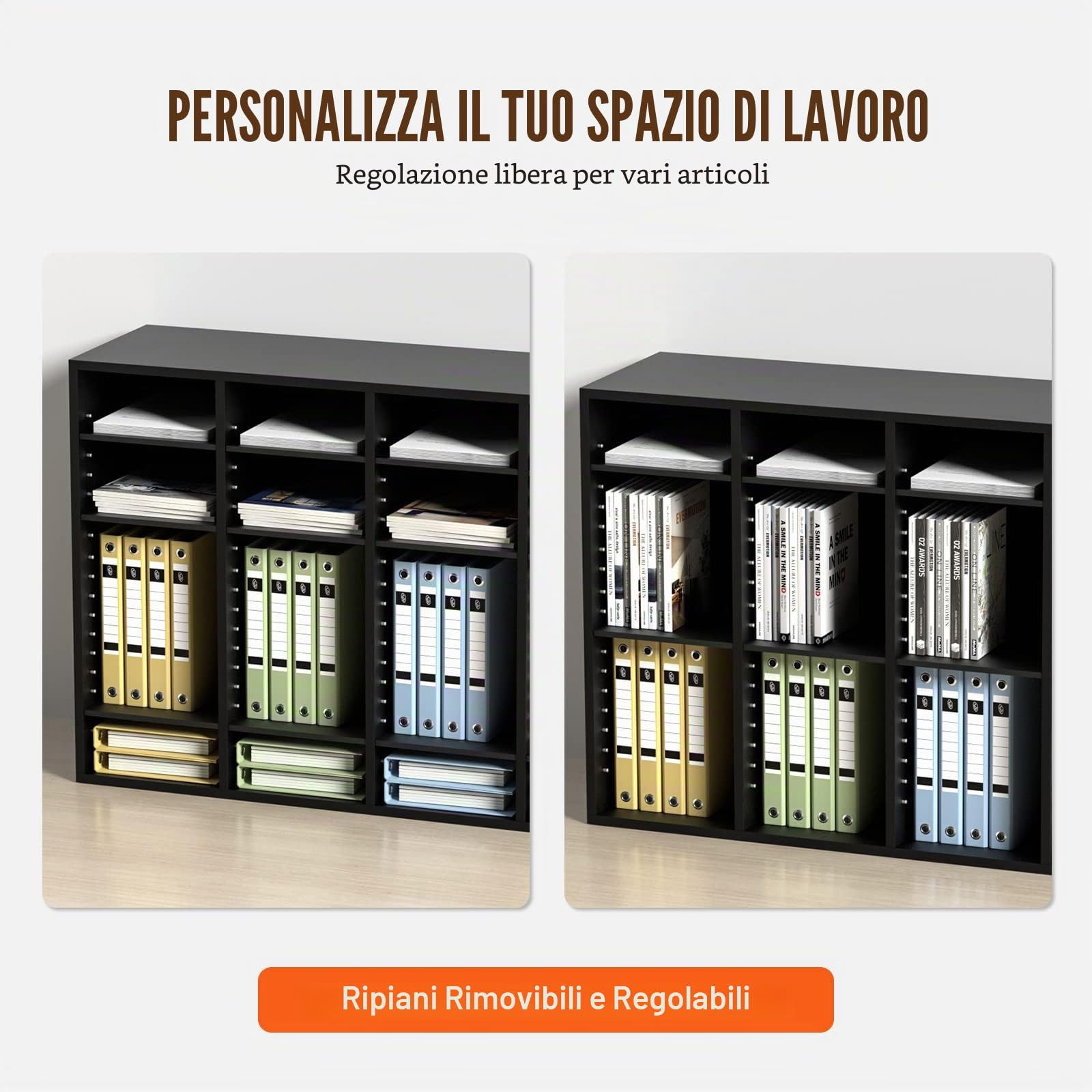 VEVOR Organizzatore per Documenti in Legno 36 Scompartimenti Nero Carico Singolo 10kg Rimovibili e Regolabili, Portadocumenti 99,7 x 30,5 x 68 cm per Libri Documenti Fumetti Moduli 36 Scompartimenti