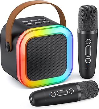 Kinglucky Mini Karaoke Machine for Kids, 2025 TOP Birthday Gifts Ideas for 3-12 Year Old Girls, Christmas Party Gifts Kids' Personal Video Players Accessories with 2 Wireless Microphones - Black