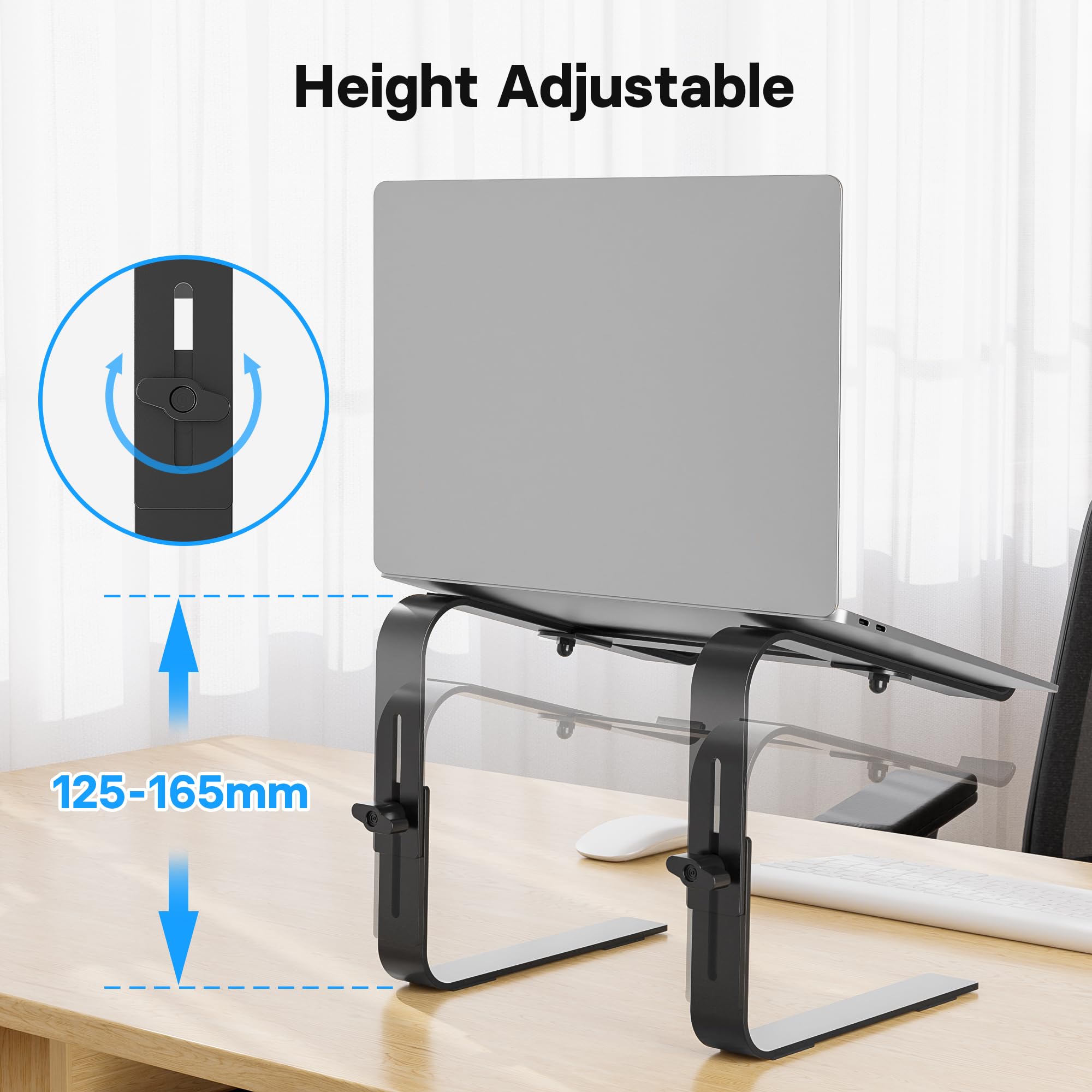 BONTEC Supporto PC Portatile Regolabile in Altezza, Supporto PC Compatibile Laptop Da 10-17 Pollici, Rialzo PC Portatile Per Computer/MacBook/Notebook, Laptop Stand Fino a 8kg, Nero
