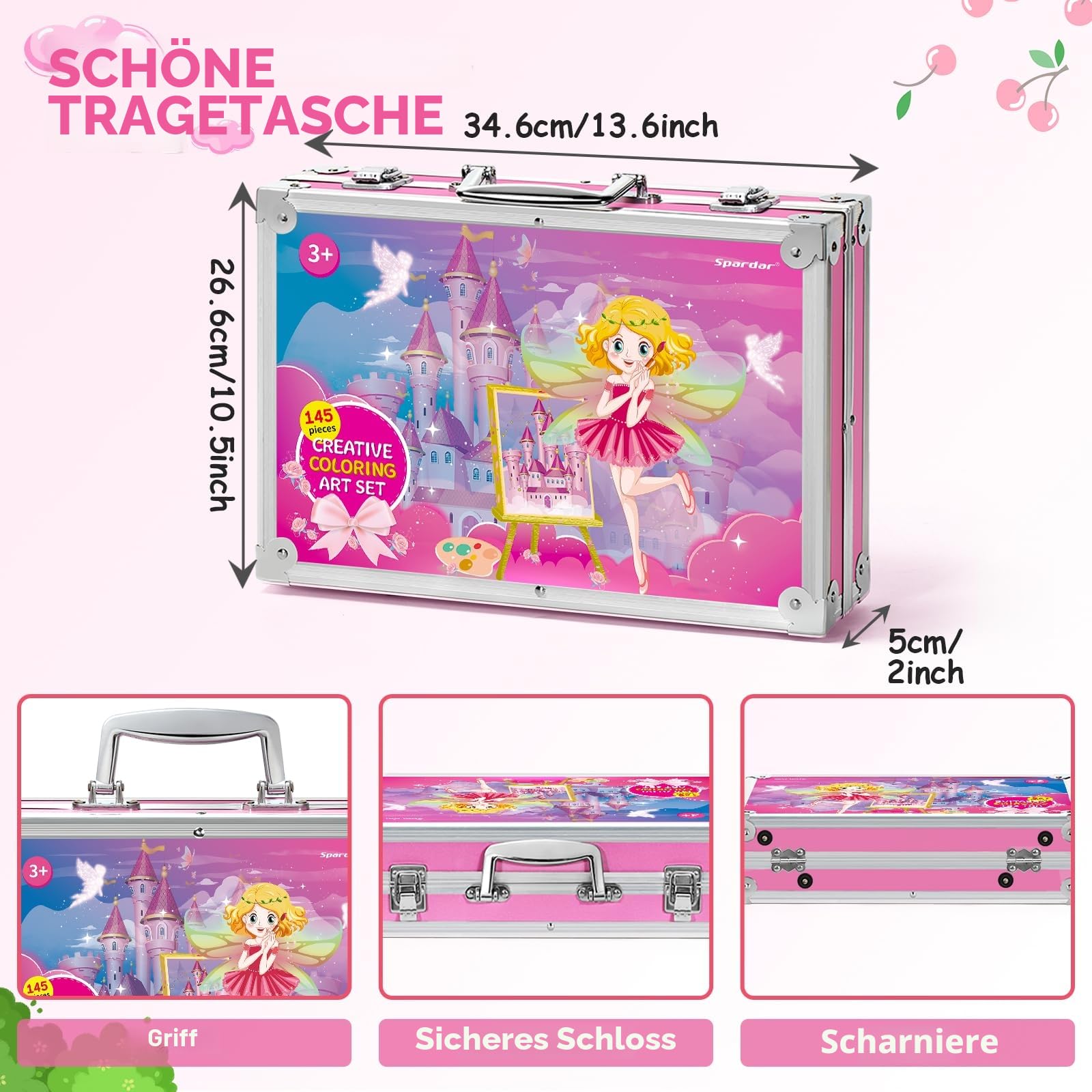 Spardar 145-teiliges Malkoffer für Kinder, für Kinder, Anfänger, Künstler | Malset Deluxe mit Aluminiumbox, Zeichenset mit Ölpastellkreiden, Buntstiften, Markern, Aquarellkuchen usw.