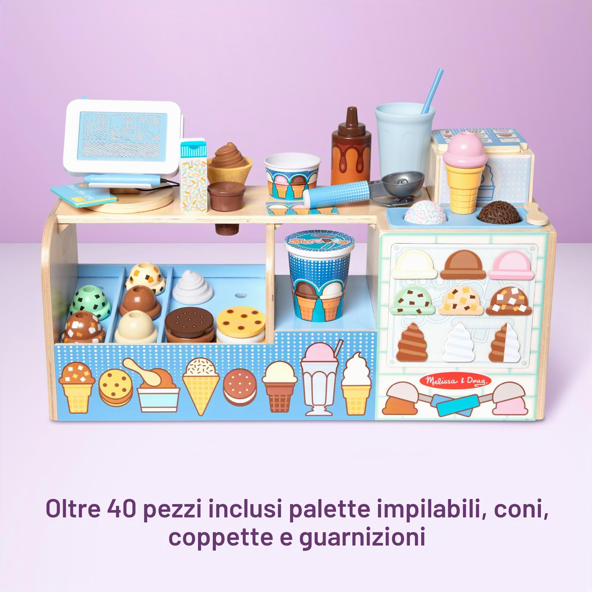 Melissa & Doug Giocattolo Finti Alimenti Gelateria Fantastici Gusti in Legno - Certificati FSC
