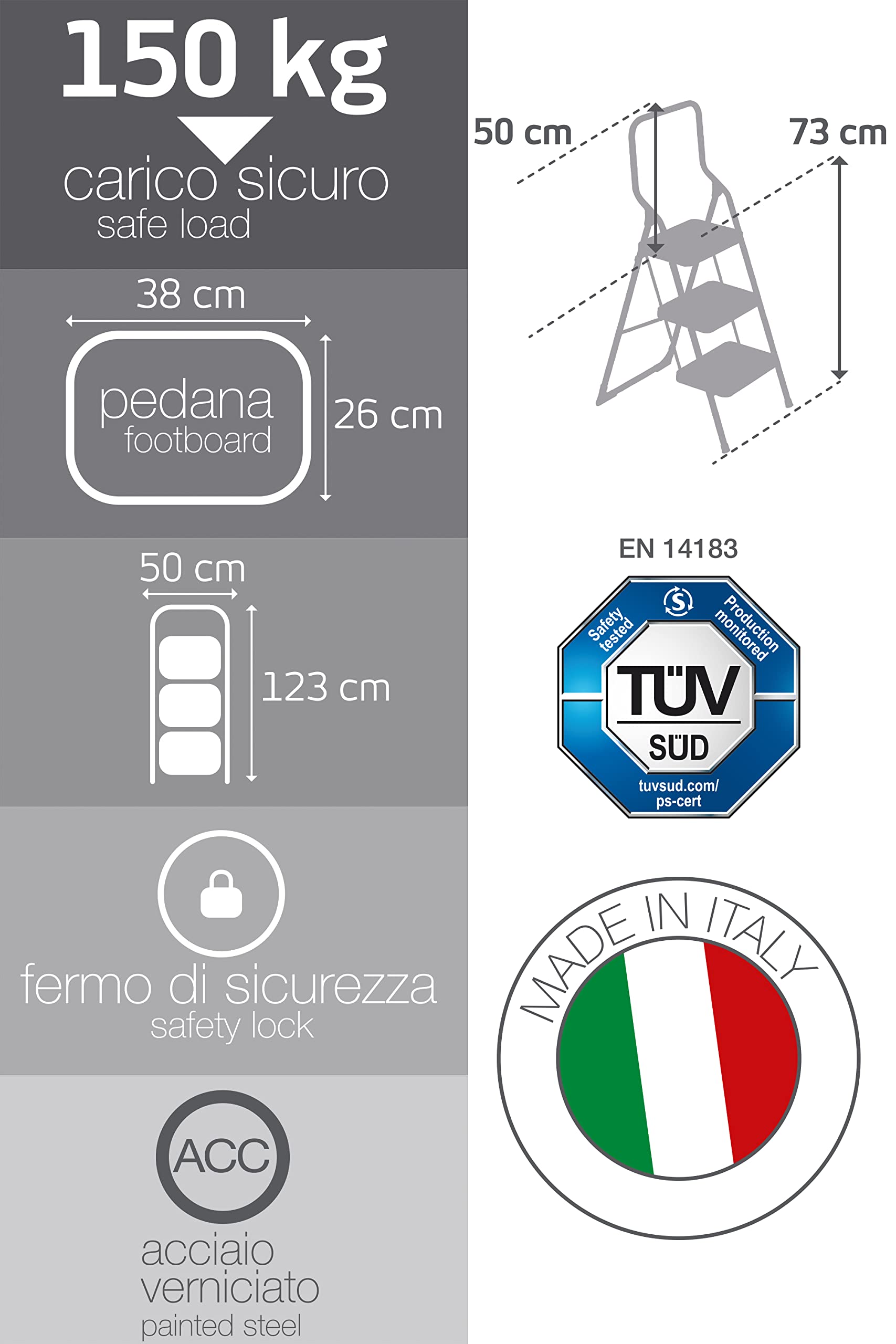 FRAMAR Sgabello Major 3 Gradini in Acciaio - Portata 150 Kg