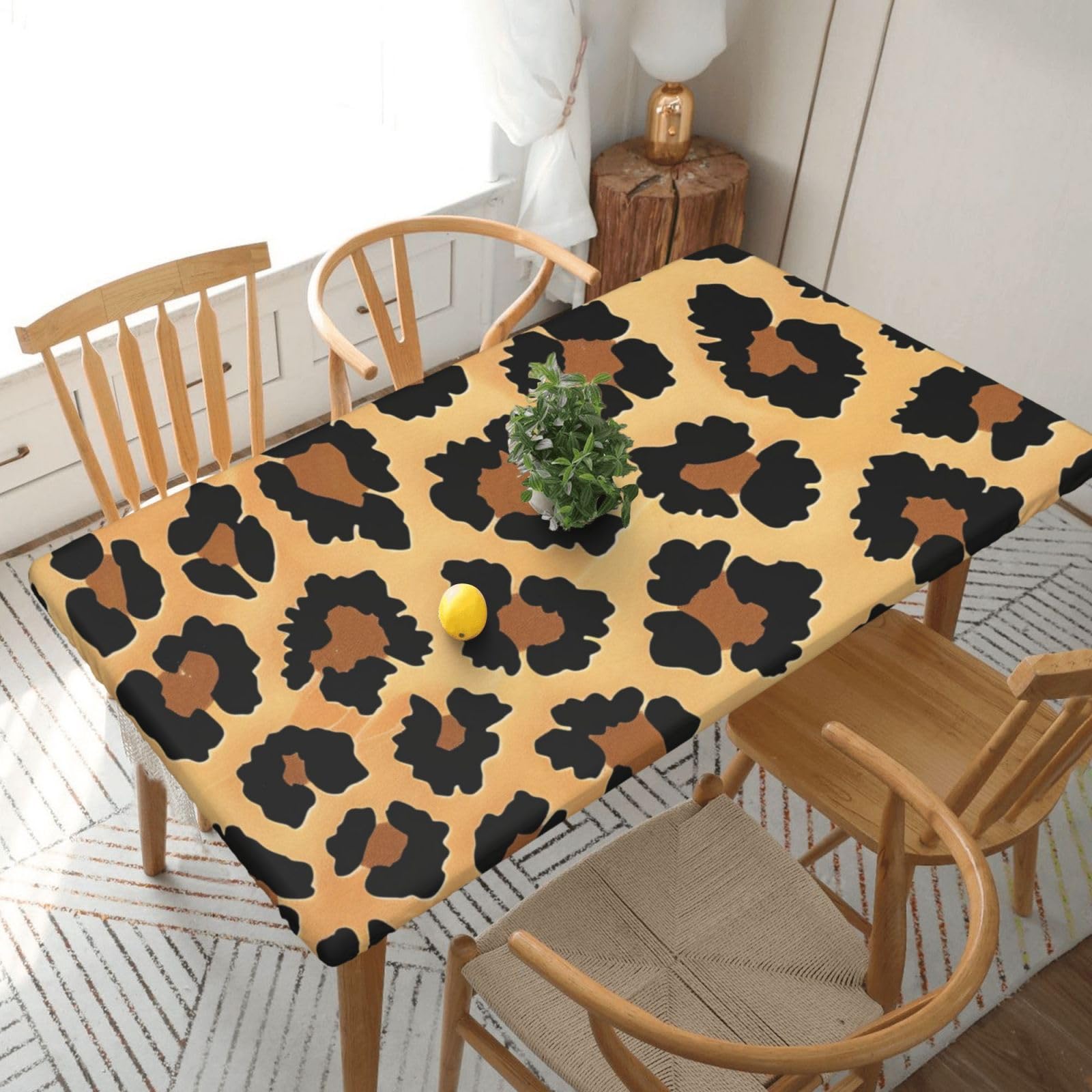 WPKJU Brown Pattern Leopard Printed Tablecloths 5ft Rectangular Table Covers Washable Polyester Decorative Table Cloth for Dining Table Picnic Wedding