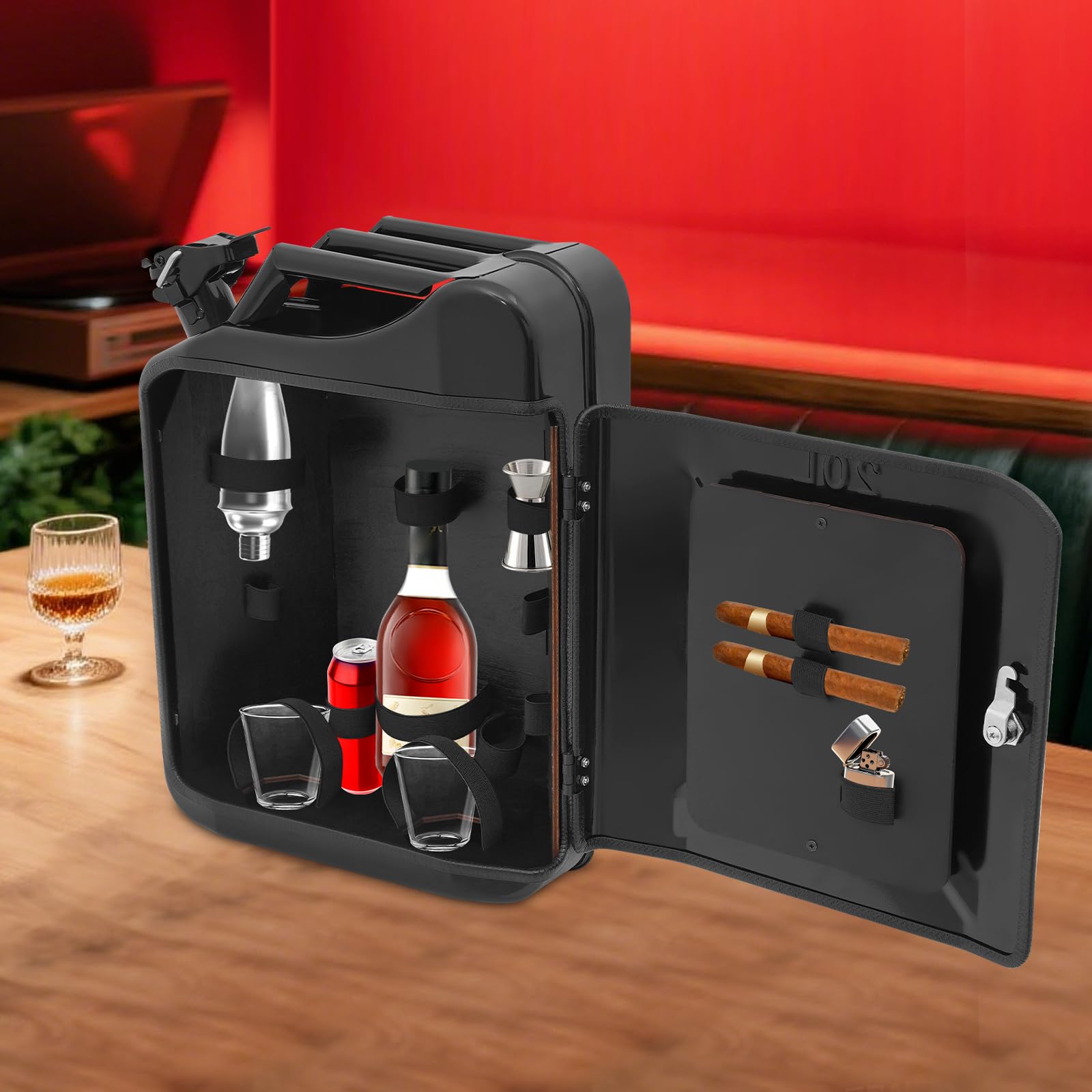 Tanica bar in metallo, minibar con serratura con scomparti in legno, come regalo per uomini, bar mobili, 36 x 17 x 47 cm