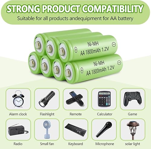 Miniatura 3 de Batería AA recargable NIMH de 1.2 V, doble A, 1800 mAh, de alta capacidad, repuesto para luces solares, linternas, dispositivos domésticos, paquete