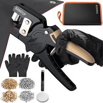 Kamtop Eyelet Punch Kit, 600 Gold/Silver Grommets, Grommet Tool Kit for DIY Projects, Magnetic Fixing & Premium Manganese Steel,Camping & Studio Work, Hole Punch for Banner, Canvas, Tarpaulin, Fabric